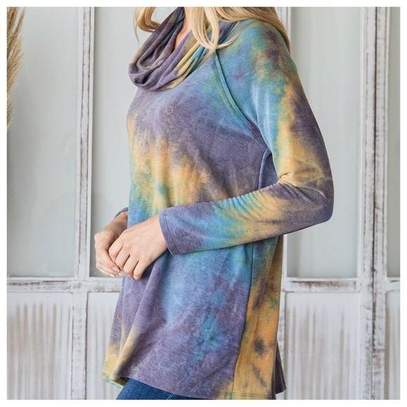 Boho Tie Dye Oversized Cowl neck Top - Picture 3 of 4